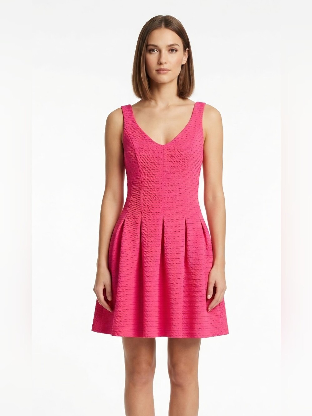 Guess Sleeveless V-Neck Fit & Flare Dress in Pink